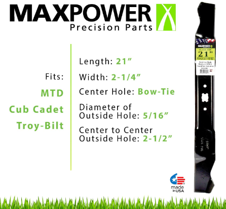 features of Maxpower 331528B Mulching Blades for 21 Inch Cut Cub Cadet