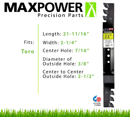 infographic pic explaining features of MaxPower 331376XB blade for zero turn